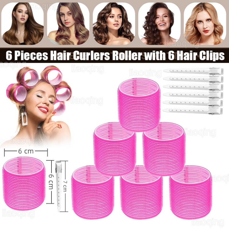 6 ชิ้นผม Curlers ชุดลูกกลิ้ง 6 กิ๊บติดผม, Self Grip Holding ลูกกลิ้งผม Curlers 12 ชิ้นชุดยาวกลางสั้น Fine Thin Hair Volume
