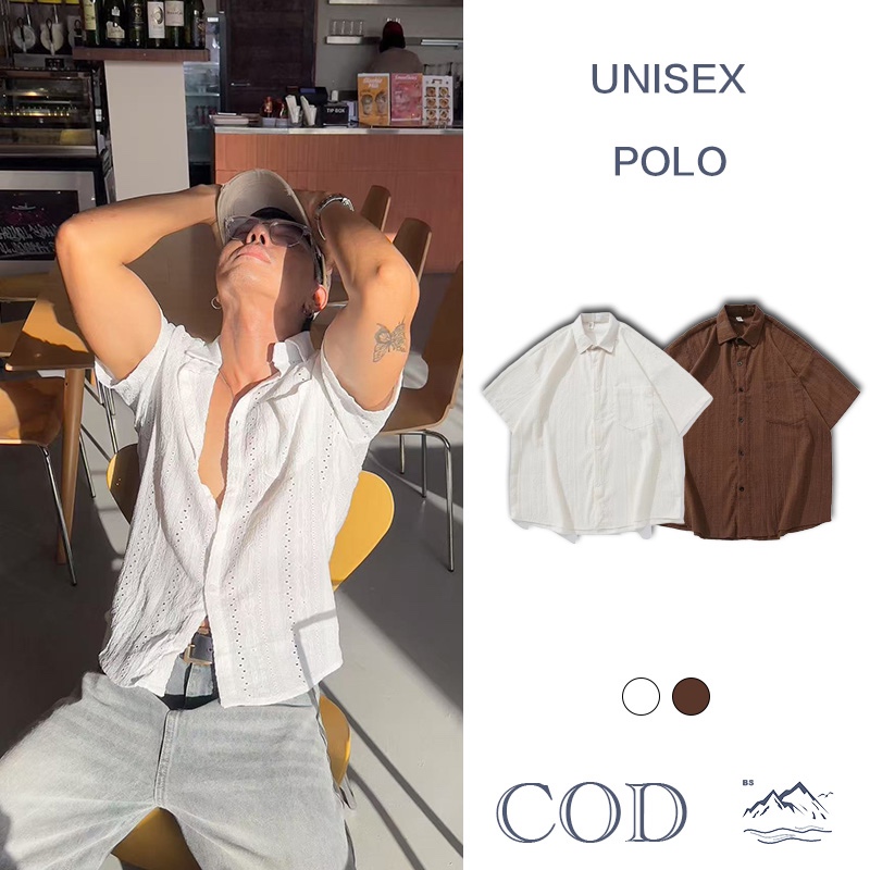 BS |shirt เสื้อเชิ้ต ทรงหลวม สไตล์เกาหลี แฟชั่นฤดูร้อน การออกแบบแกะสลักกลวง เสื้อเชิ้ตใส่สบาย แฟชั่นชาย จัดส่งที่รวดเร็ว