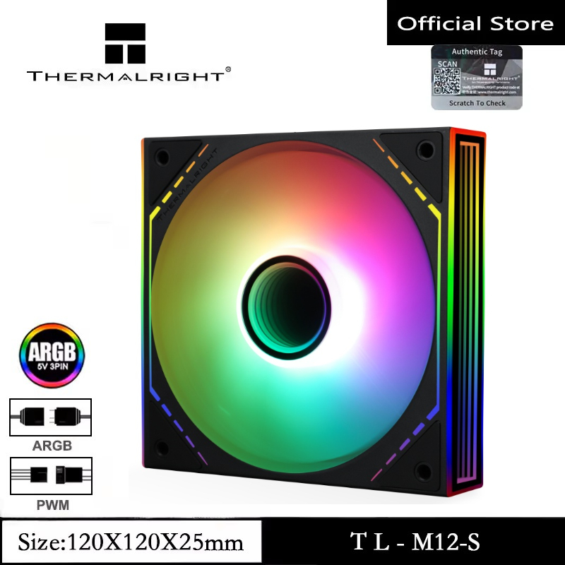 Thermalright TL-M12-S สีดํา ARGB พัดลม 120 มม. CPU Cooler พัดลมมาพร้อมกับ ARGB Mirror Light Effect PC PWM พัดลมเงียบความเร็ว 1500RPM สีขาว CPU Cooling ARGB พัดลมเดสก์ท็อป PWM พัดลม