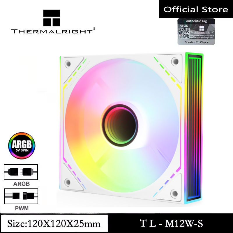 Thermalright TL-M12W-S ARGB Case Fan 120mm CPU Cooler Fan มาพร้อม ARGB Mirror Light Effect PC PWM พัดลมเงียบความเร็ว 1500RPM สีขาว CPU Cooling ARGB พัดลมเดสก์ท็อป PWM พัดลม