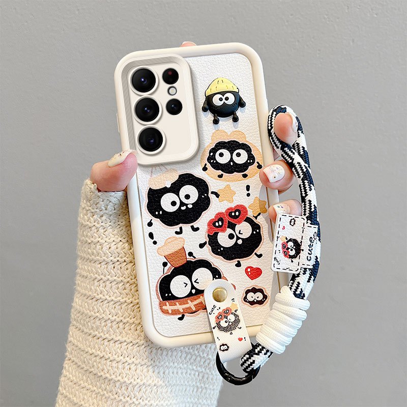 น่ารัก 3D หนังตุ๊กตาเคสโทรศัพท์สําหรับ Samsung Galaxy S25 S24 S23 Ultra S23FE การ์ตูน Kuromi หมี Crayon Shin Chan สายรัดข้อมือเชือกนุ่ม
