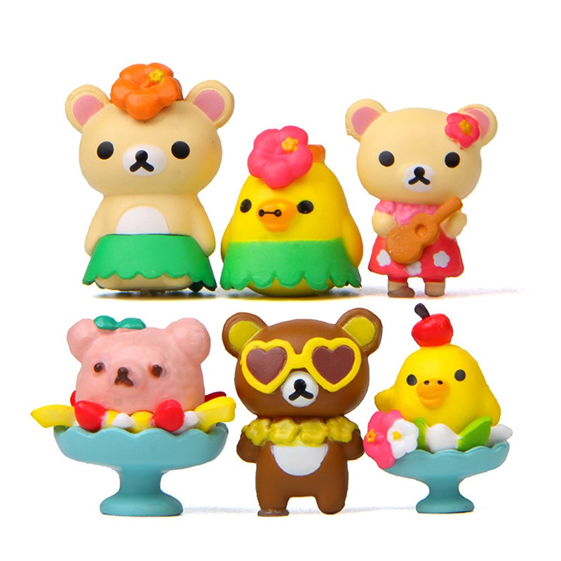6ชิ้น/เซ็ตRilakkumaตัวเลขการกระทําใหม่อะนิเมะผ่อนคลายหมีเครื่องประดับเด็กคลาสสิกของเล่นรถตุ๊กตาตกแต่งบ้านเด็กของขวัญขายร้อน