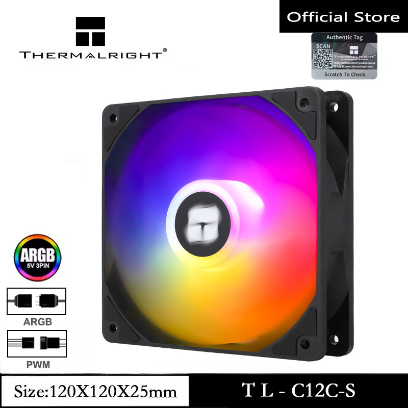 Thermalright TL-C12C-S ARGB พัดลมแชสซีพัดลม CPU 120 มม.พัดลม Cooler พัดลม 4pin PWM พัดลมคอมพิวเตอร์เงียบพร้อมแบริ่ง S-FDB รวมถึง 1550RPM พัดลมระบายความร้อน
