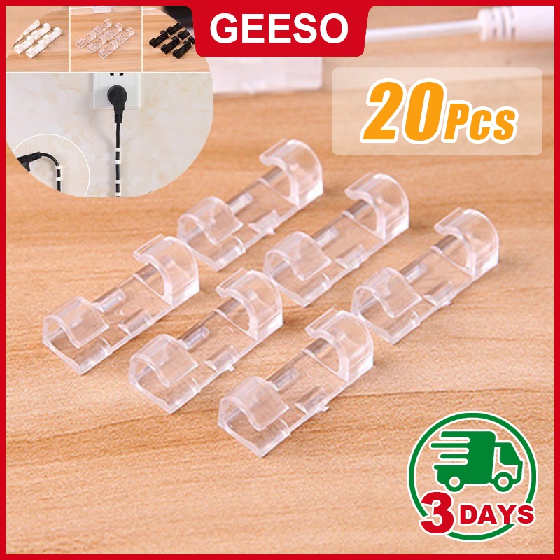 GEESO ราคาขายส่ง 20Pcs Wire Cable Organizer Clip กิ๊บสายไฟ ตัวล็อค เก็บสายไฟ เคเบิล ปลั๊กพ่วง ช่วยจัดระเบียบ ใช้งานสะดวกติดง่ายไม่ต้องเจาะผนัง ใช้ได้กับทุกพื้นผิว 免钉理线器