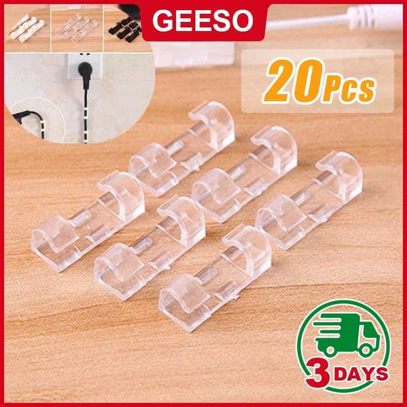 GEESO ราคาขายส่ง 20Pcs Wire Cable Organizer Clip กิ๊บสายไฟ ตัวล็อค เก็บสายไฟ เคเบิล ปลั๊กพ่วง ช่วยจัดระเบียบ ใช้งานสะดวกติดง่ายไม่ต้องเจาะผนัง ใช้ได้กับทุกพื้นผิว 免钉理线器