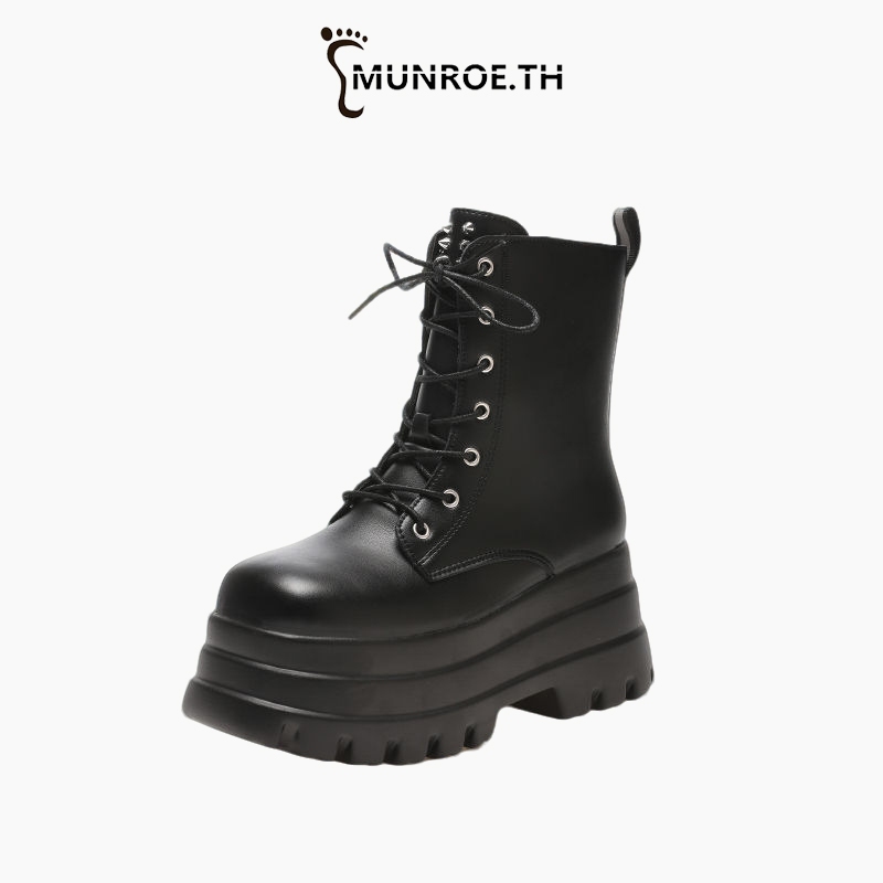 Munroe รองเท้าเพิ่มความสูง ก้นหนา สไตล์ใหม่ สีดำ เวอร์ชั่นเกาหลี ป้องกันการลื่นไถล รองเท้าบูทสั้น รองเท้ามาร์ติน