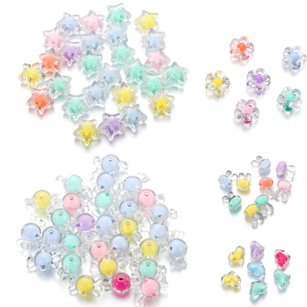 ลูกปัดอะคริลิกรูปหัวใจ/ดอกไม้/ดาว5แฉก/ลูกอม/กระต่าย 20-30 ชิ้น สีผสมโปร่งใส สำหรับ DIY เครื่องประดับ