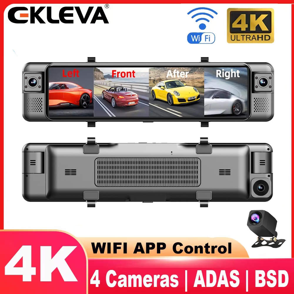 EKLEVA 4CH Dash Cam 11 นิ้ว 4K + 1K + 1K WIFI กระจกมองหลัง 4 กล้องบันทึกวิดีโอรถ DVR ADAS BSD Night 