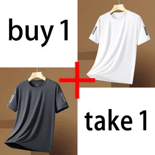 1+1 แถมด่วน! เสื้อยืดแขนสั้นฤดูร้อน ระบายอากาศดี เนื้อบางเย็นสบาย แห้งเร็วทันใจ สวมเหมือนไม่ใส่