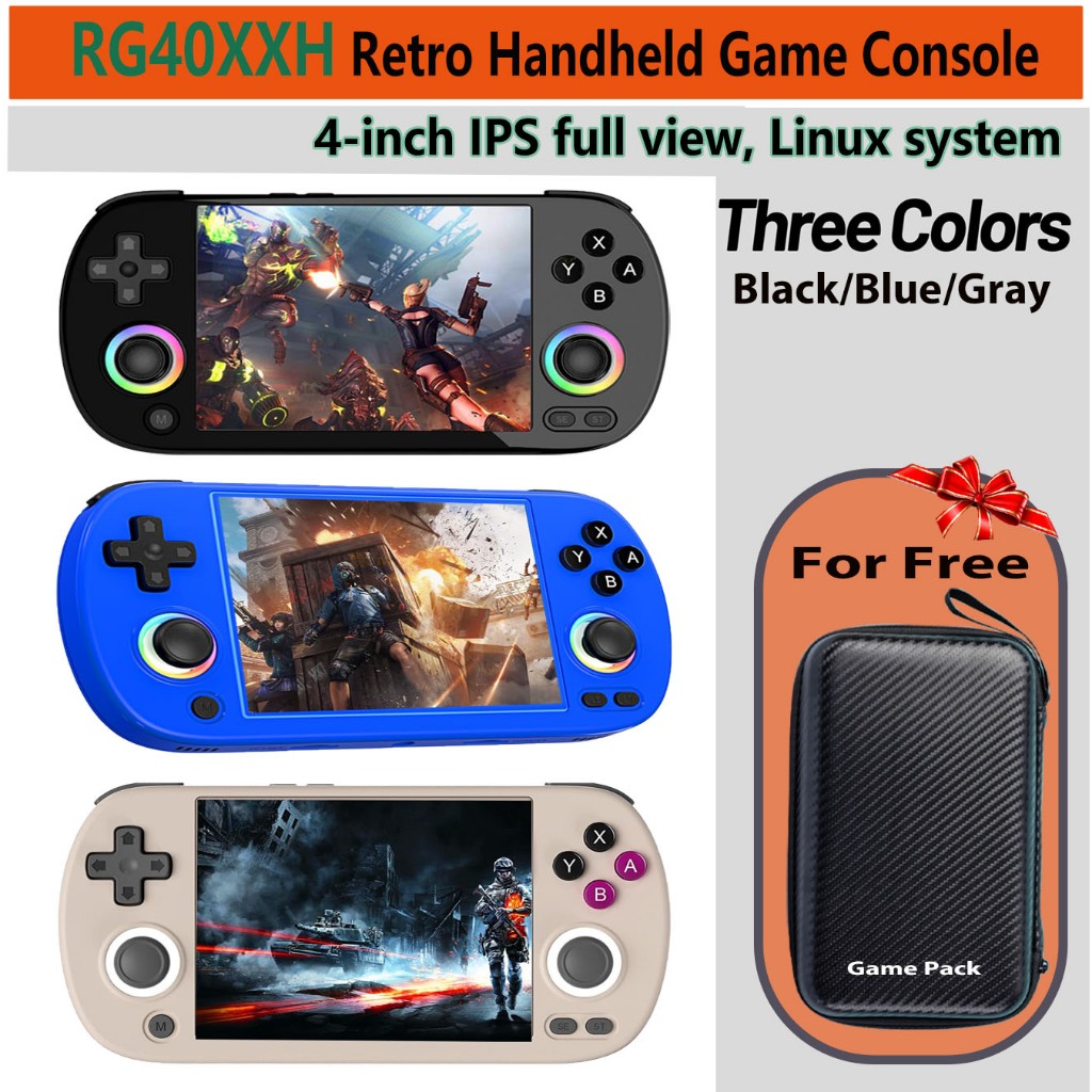 RG40XX H  คอนโซลเกมมือถือย้อนยุค, 4.0 นิ้วหน้าจอ IPS Linux ระบบในตัว 64G TF Card 5488 เกมรองรับเอาต์
