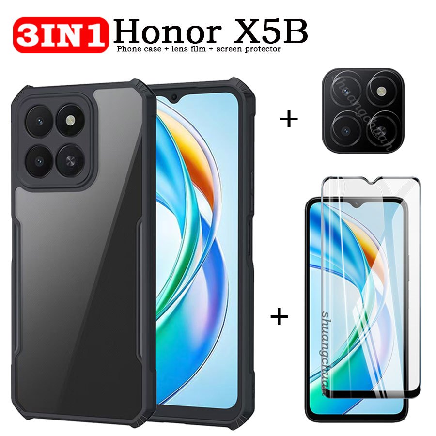 3IN1 สําหรับฟิล์มกระจกนิรภัยหน้าจอ Honor X5B,เคสโทรศัพท์ Honor X5B plus,ฟิล์มเลนส์กล้อง,ฟิล์มกันรอยป