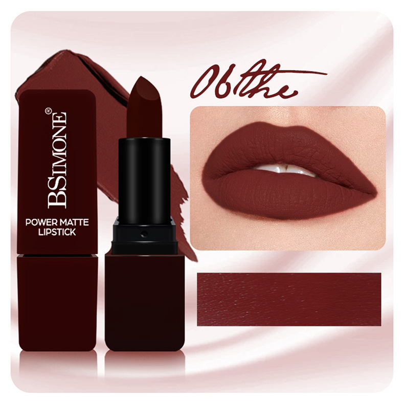 Bsimone ลิปสติกเนื้อมัท กันน้ำ ทนนาน สีน้ำตาลช็อกโกแลต ไม่ติดแก้ว ลิปมาทท์ กันน้ำ แต่งหน้าได้ตลอดวัน
