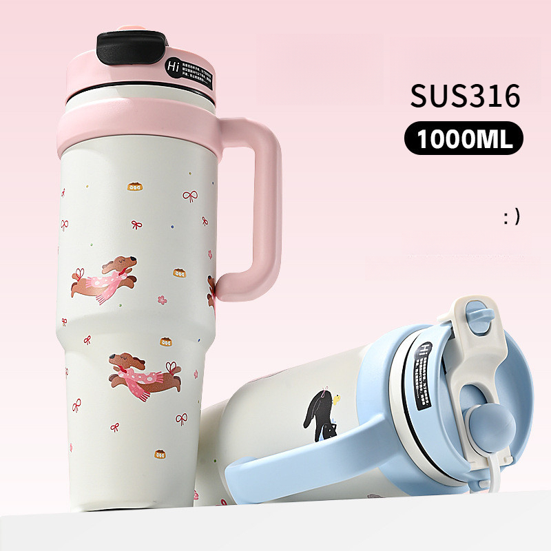 RAINBOW CUP แก้วสแตนเลส แก้วน้ํา ถ้วยใส่แก้วรถยนต์ แก้วใส่น้ำแข็งพกพาความจุขนาดใหญ่พร้อมหูจับ 1000ml
