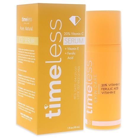 Timeless Skin Care เซรั่มวิตามินซีพร้อมวิตามินอี & Ferulic Acid - Brightening Serum - สําหรับผิวมันและผิวแห้ง - ปราศจากน้ําหอม 30ml