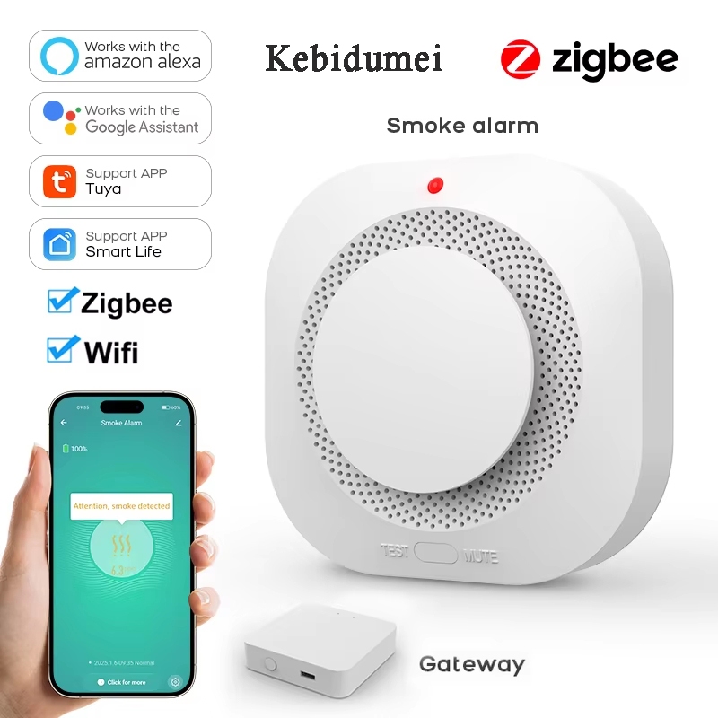 Tuya ZigBee WiFi สมาร์ท Fire Protection เครื่องตรวจจับควันนาฬิกาปลุกเซ็นเซอร์ไร้สาย Home Security สําหรับ Home Security ระบบ
