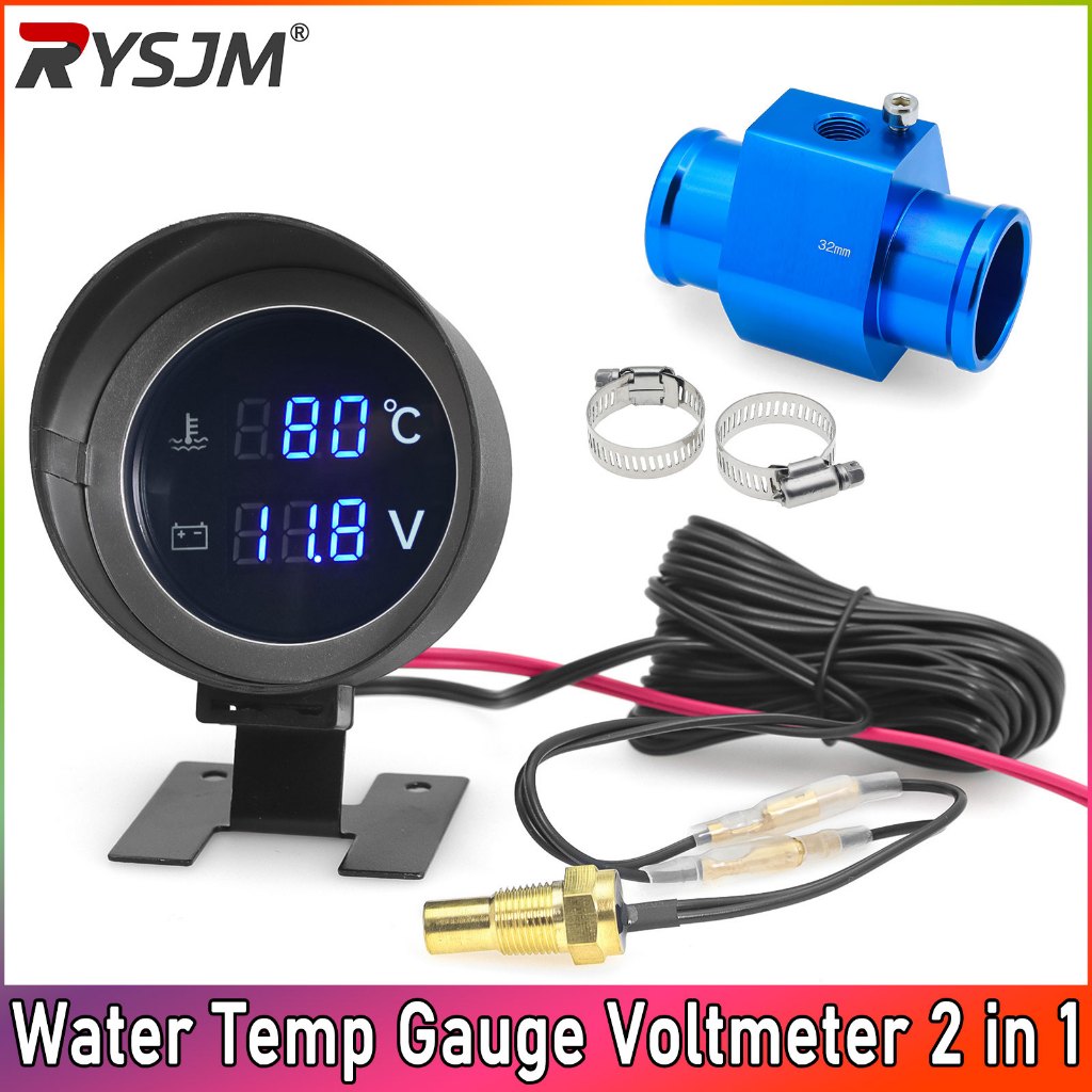 2 ใน 1 LED หม้อน้ำเทอร์โมมิเตอร์น้ำหล่อเย็นแรงดันแบตเตอรี่ 12V 24V โวลต์มิเตอร์วัดอุณหภูมิรถยนต์