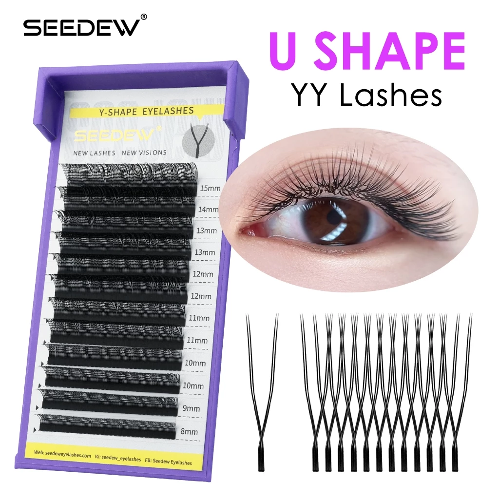 SEEDEW ขนตาตัว U YY ขนตาปลอม MIX8-15 มม.Grafting ขนตาปลอมเคล็ดลับคู่ Lashes ธรรมชาตินุ่ม ขนตา u