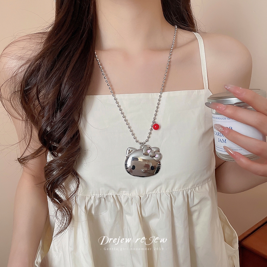 DREW Simple KT สร้อยคอจี้มุกแมวการ์ตูนหวานและน่ารักอารมณ์กระดูกไหปลาร้าโซ่ niche ระดับไฮเอนด์