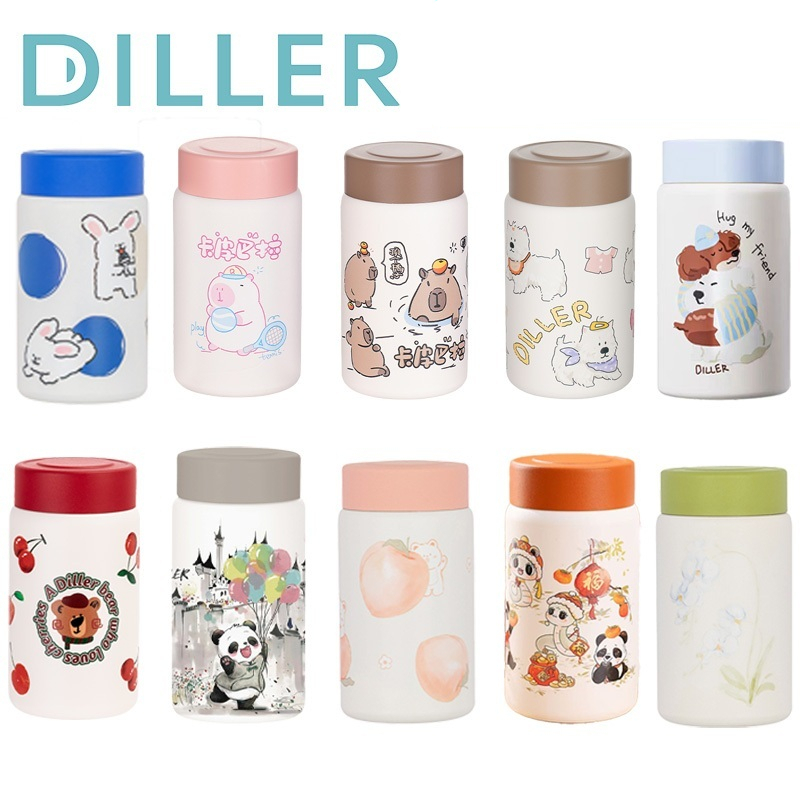Diller กระติกน้ําสูญญากาศขนาดเล็ก Thermos 316 สแตนเลสดื่มขวดน้ําน่ารัก 280ml D9280