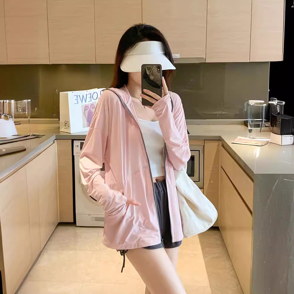 เสื้อคลุมกันแดดผ้าเย็นผู้หญิง Jeanswest แบบบางเบาระบายอากาศดี แจ็กเก็ตทรงหลวมแฟชั่นร้อน ใหม่ล่าสุด - รูปที่ 3