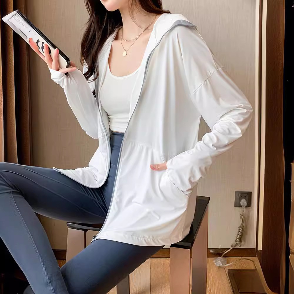 เสื้อคลุมกันแดดผ้าเย็นผู้หญิง Jeanswest แบบบางเบาระบายอากาศดี แจ็กเก็ตทรงหลวมแฟชั่นร้อน ใหม่ล่าสุด - รูปที่ 5