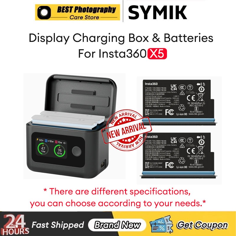 【🇹🇭 กรุงเทพฯ】SYMIK Insta360 X5 Dual Fast 5 in 1 Charger case With Original battery (2400mah) for Ins