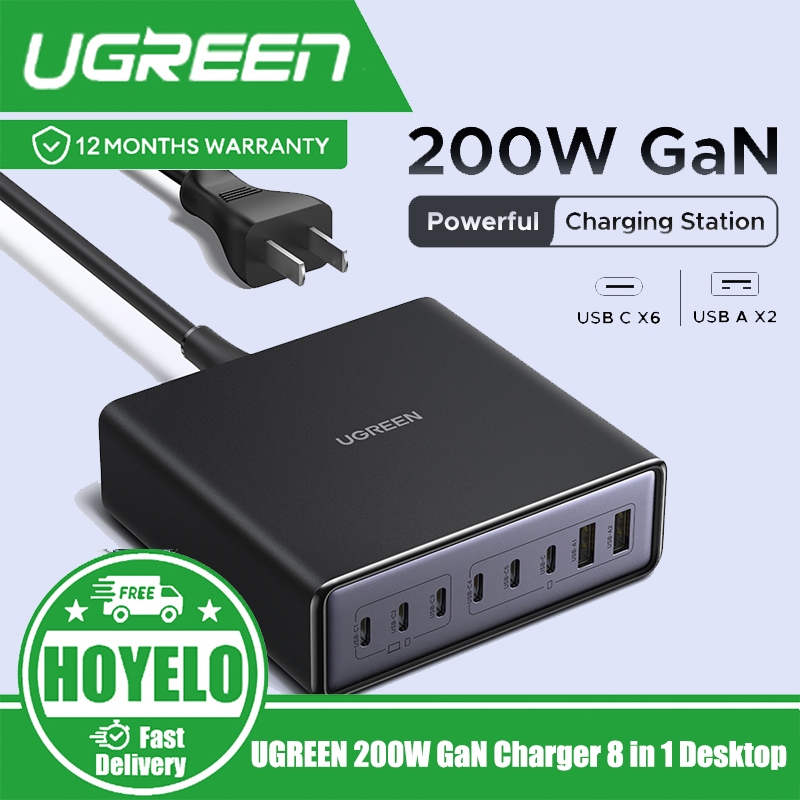 UGREEN เครื่องชาร์จ GaN 200W แท่นชาร์จแล็ปท็อปเดสก์ท็อป 8 in 1