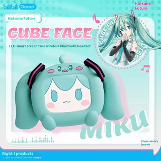 BiliBiliGoods Hatsune Miku Touch Screen Interactive Wireless Bluetooth หูฟังแบบครอบหูรูปลูกบาศก์พร้อมหน้าจอ LCD