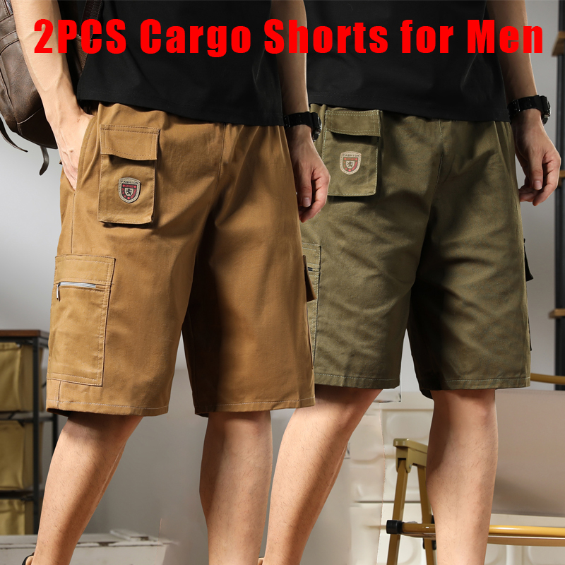 2 ชิ้น Urban Pipe กางเกงขาสั้นผ้าฝ้าย 100% สําหรับผู้ชาย 6 กระเป๋ากางเกง