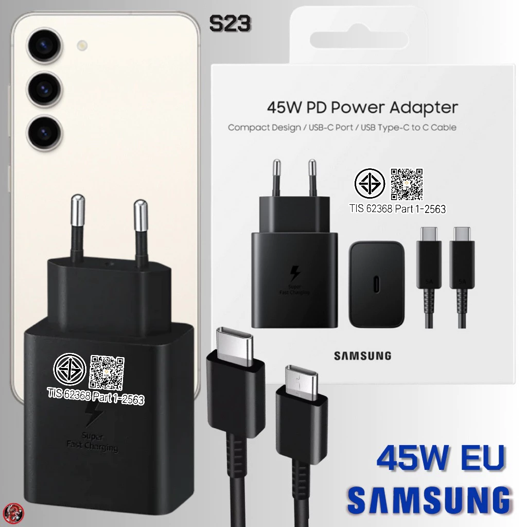 อะแดปเตอร์ชาร์จสําหรับ Sansung USB-C 45W EU สําหรับ Sansung S23 ตรงข้อกําหนดรุ่น Head & Cable Type-C พิเศษ Quick Charging