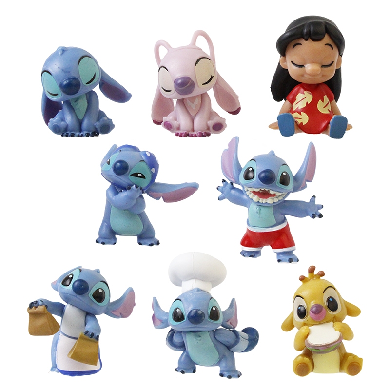 8 ชิ้น/เซ็ต 5 ซม.Lilo & Stitch อะนิเมะรูป Sleep ตุ๊กตา Stitch Lilo Angel Koala Cook Gourmet รุ่น Q PVC Action Figures ของเล่น