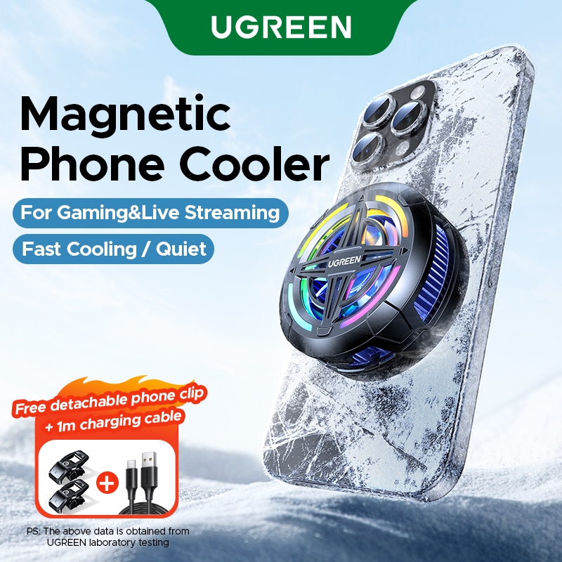 UGREEN NewUGREEN Magnetic Phone Cooler พร้อมสายชาร์จ 1M สําหรับเล่นเกมและถ่ายทอดสดฟรีคลิปโทรศัพท์ที่