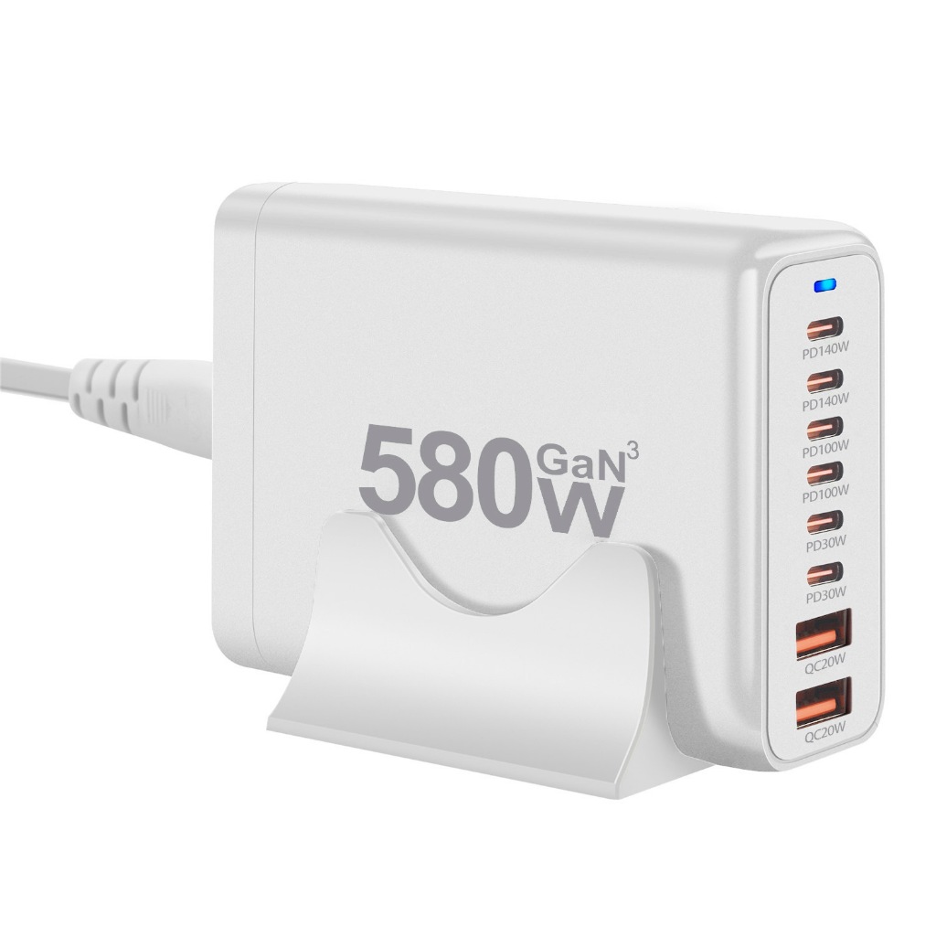 GaN PD Fast Charging Station พร้อมพอร์ตเอาต์พุตหลายพอร์ตรวม 580W/220W/200W/155W กําลังขับ
