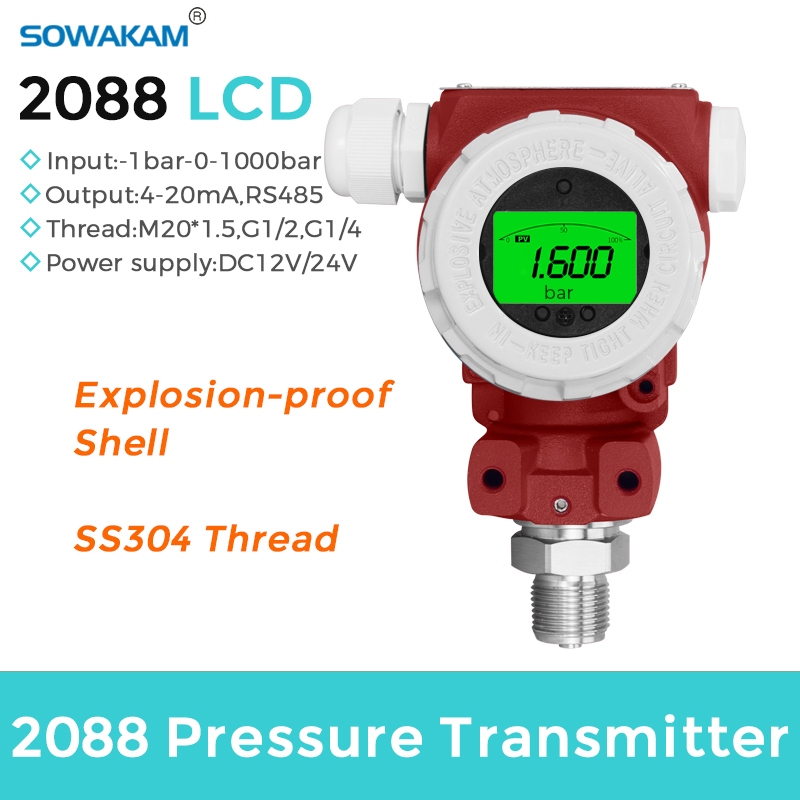 2088 เครื่องส่งสัญญาณความดัน LCD -1bar-0-1000bar 4-20mA DC24V น้ําแก๊สเซ็นเซอร์ความดันน้ํามัน Transducer