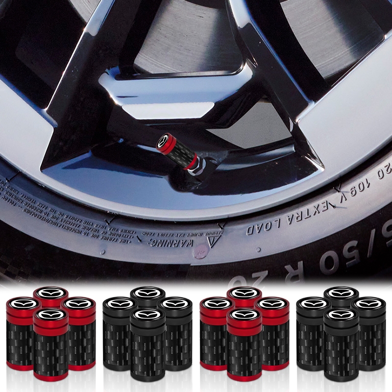 4pcs คาร์บอนไฟเบอร์รถยางหมวกล้อยาง Stem Rust-proof สําหรับ Mazda 2 3 5 6 2017 CX-4 CX-5 CX-7 CX-9 CX-3 CX-5