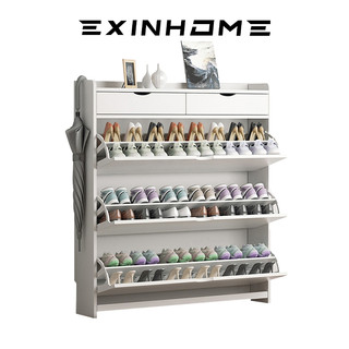 EXINHOME Wooden shoe rack cabinet wood high-capacity organizer with cover slim shoe storage box