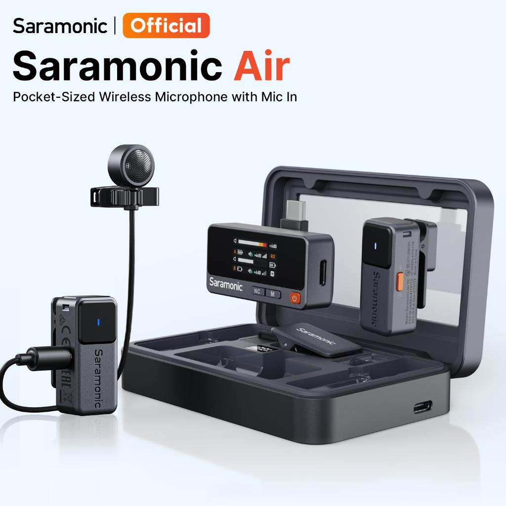 Saramonic Air ไมค์ไร้สาย ไมค์ หนีบปกเสื้อ ไมค์ไร้สายตัดเสียงรบกวน Pocket-Sized with Mic In Professio