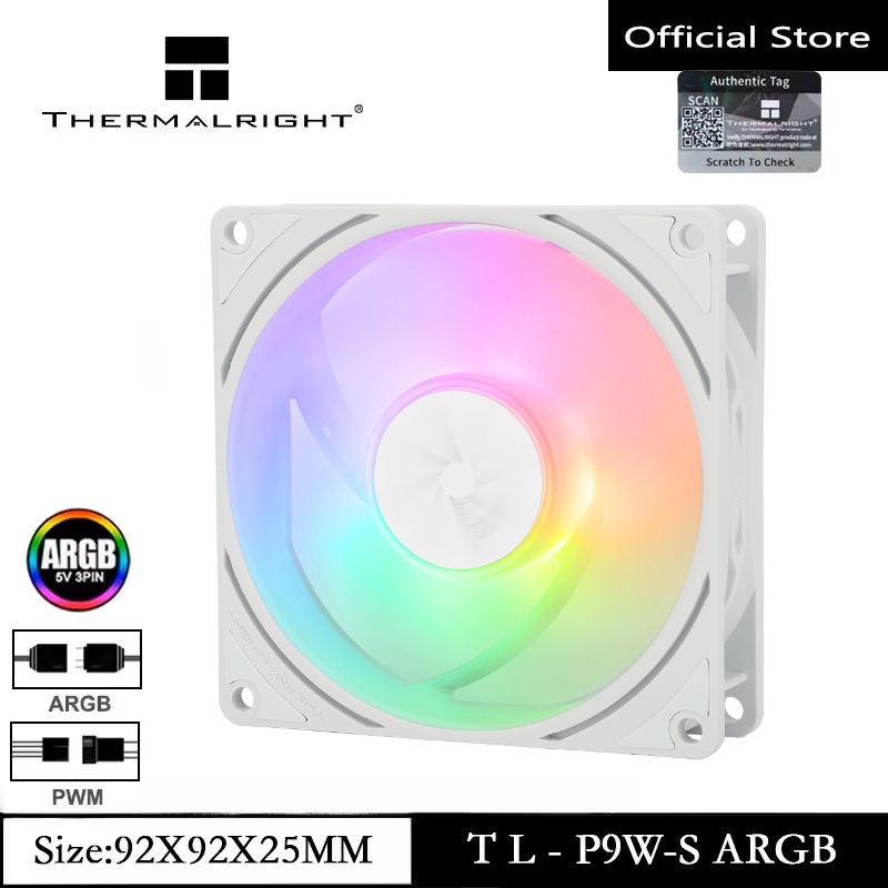 Thermalright TL-P9W-S ARGB สีขาว 92 มม.พัดลม CPU พัดลมคอมพิวเตอร์พัดลมเงียบ 2200RPM ความเร็ว 4PIN PWM พัดลม PC แชสซีประสิทธิภาพสูงพัดลม Silent Cooler พัดลม CPU พัดลมระบายความร้อน
