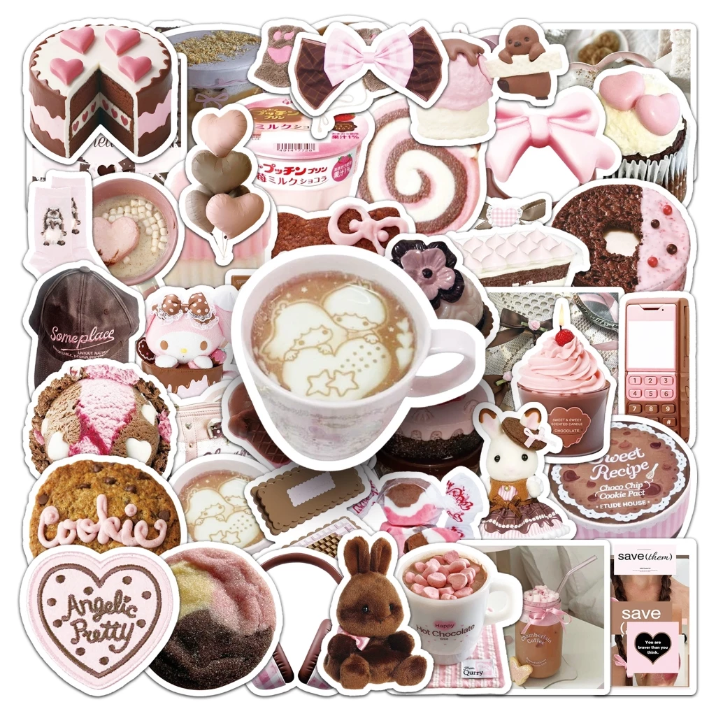 Ins สไตล์ 50 ชิ้นการ์ตูนน่ารักสีชมพูสติกเกอร์สีน้ําตาลสําหรับเคสโทรศัพท์ Tumbler สติกเกอร์รถ Graffiti กันน้ํา Creative DIY