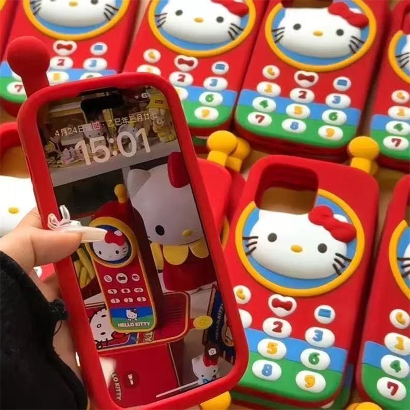 การ์ตูนน่ารัก 3D Fun Red KT Cat phone เคสโทรศัพท์ซิลิโคนอ่อนนุ่มเข้ากันได้กับ iPhone 11 16 15 14 13 12 Pro Max ผลิตภัณฑ์ใหม่เคสป้องกันการตกฝาหลัง