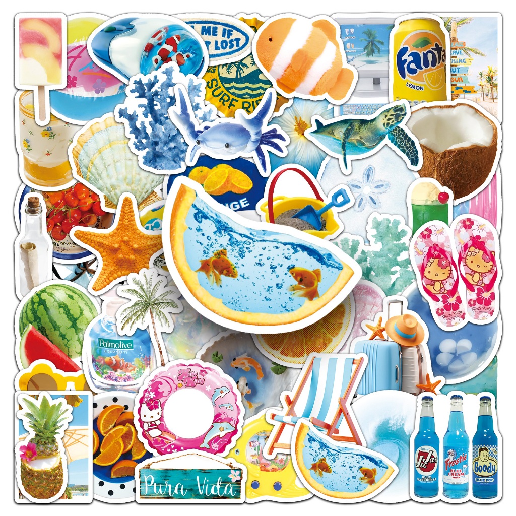 Ins สไตล์ 50 ชิ้นฤดูร้อน Beach Theme สติกเกอร์สําหรับโทรศัพท์แล็ปท็อปหมวกกันน็อคสติกเกอร์ Graffiti กันน้ํา Creative DIY