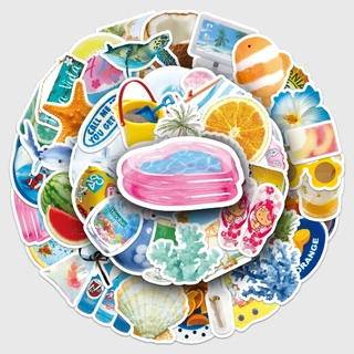 Ins สไตล์ 50 ชิ้นฤดูร้อน Beach Theme สติกเกอร์สําหรับโทรศัพท์แล็ปท็อปหมวกกันน็อคสติกเกอร์ Graffiti กันน้ํา Creative DIY