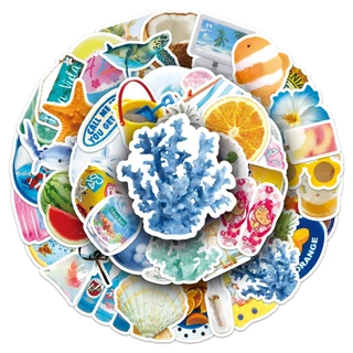 Ins สไตล์ 50 ชิ้นฤดูร้อน Beach Theme สติกเกอร์สําหรับโทรศัพท์แล็ปท็อปหมวกกันน็อคสติกเกอร์ Graffiti กันน้ํา Creative DIY