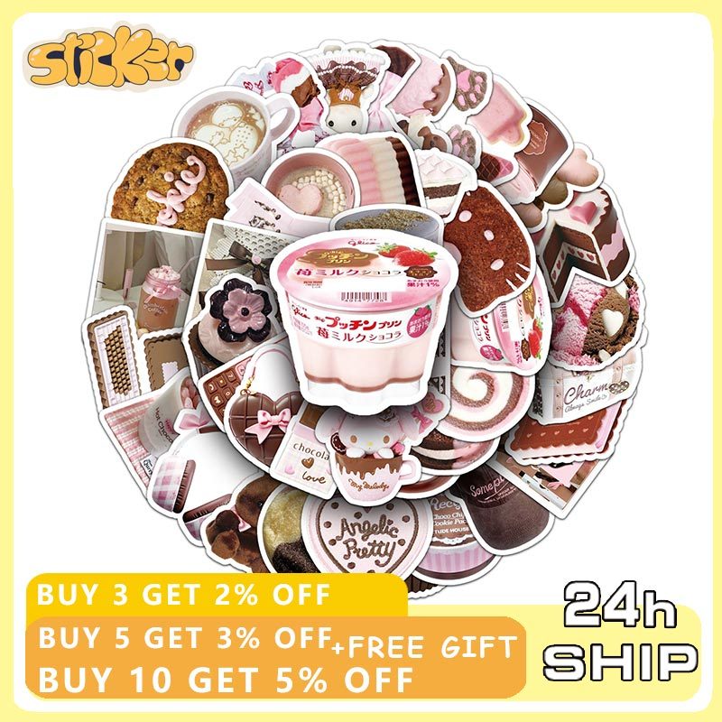 50 ชิ้น Ins สีชมพูสีน้ําตาลสติกเกอร์ Decals DIY Scrapbooking โทรศัพท์กระเป๋าเดินทางตู้เย็นสติกเกอร์กันน้ําของเล่น