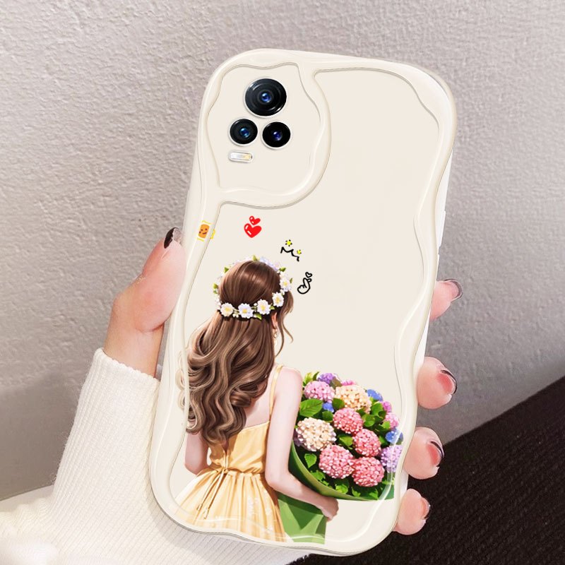 YBDเคสโทรศัพท์สําหรับVivo V21E Y73 2021 V20 Proด้านหลังสาวถือดอกไม้