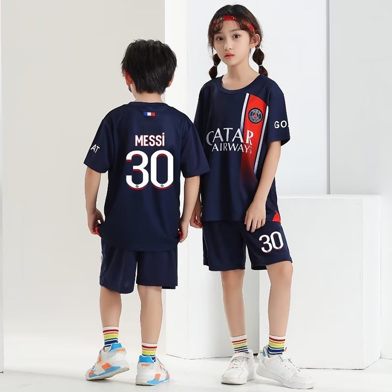 เสื้อกีฬาแขนสั้น ลายทีมชาติฟุตบอล Messi Mbappe Neymar Jersey ชุดเยือน สําหรับเด็ก
