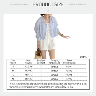 เสื้อเชิ้ตมีฮู้ด สำหรับผู้หญิง แขนยาว หลวม เกาหลี ลายเส้น แฟชั่น ด้านบน