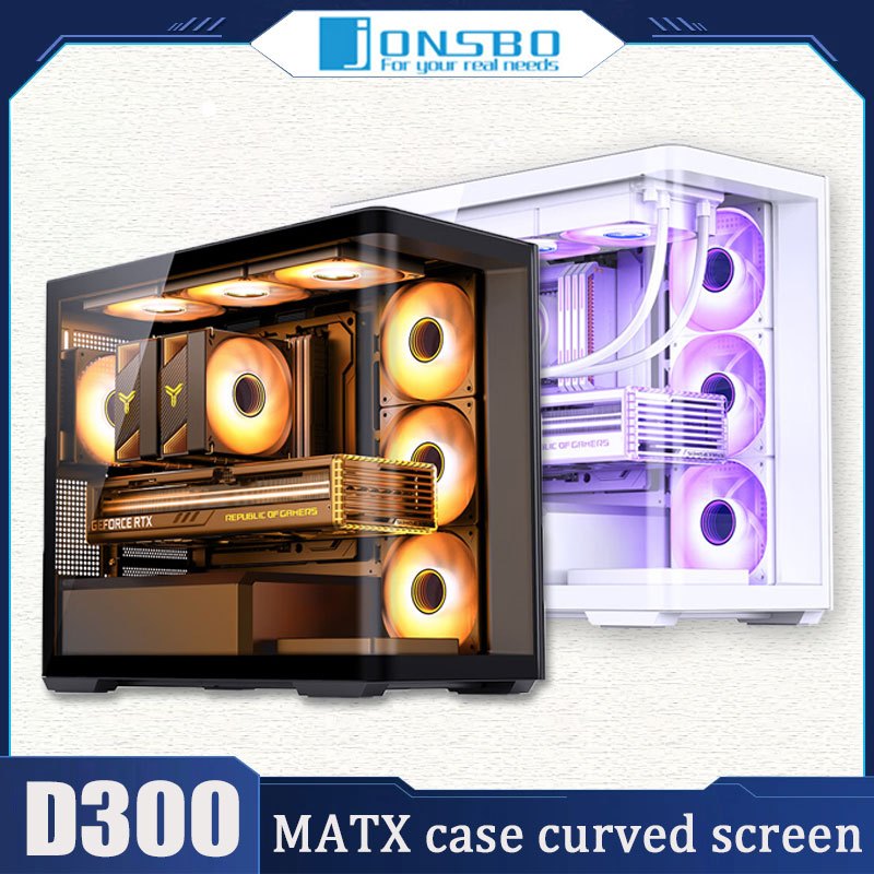 JONSBO D300 MATX กรณีกระจกโค้งพาโนรามาแผงด้านข้างคอลัมน์ฟรี Mid-tower กรณี ATX แหล่งจ่ายไฟ 360 มม. W