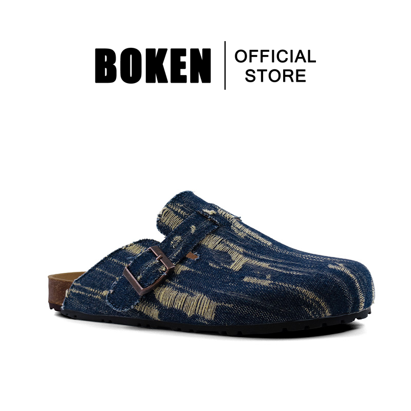 BOKEN Men Mules รองเท้าแตะ Clogs Beach สไลด์กลางแจ้ง Soft Cork Footbed ปิด Toe