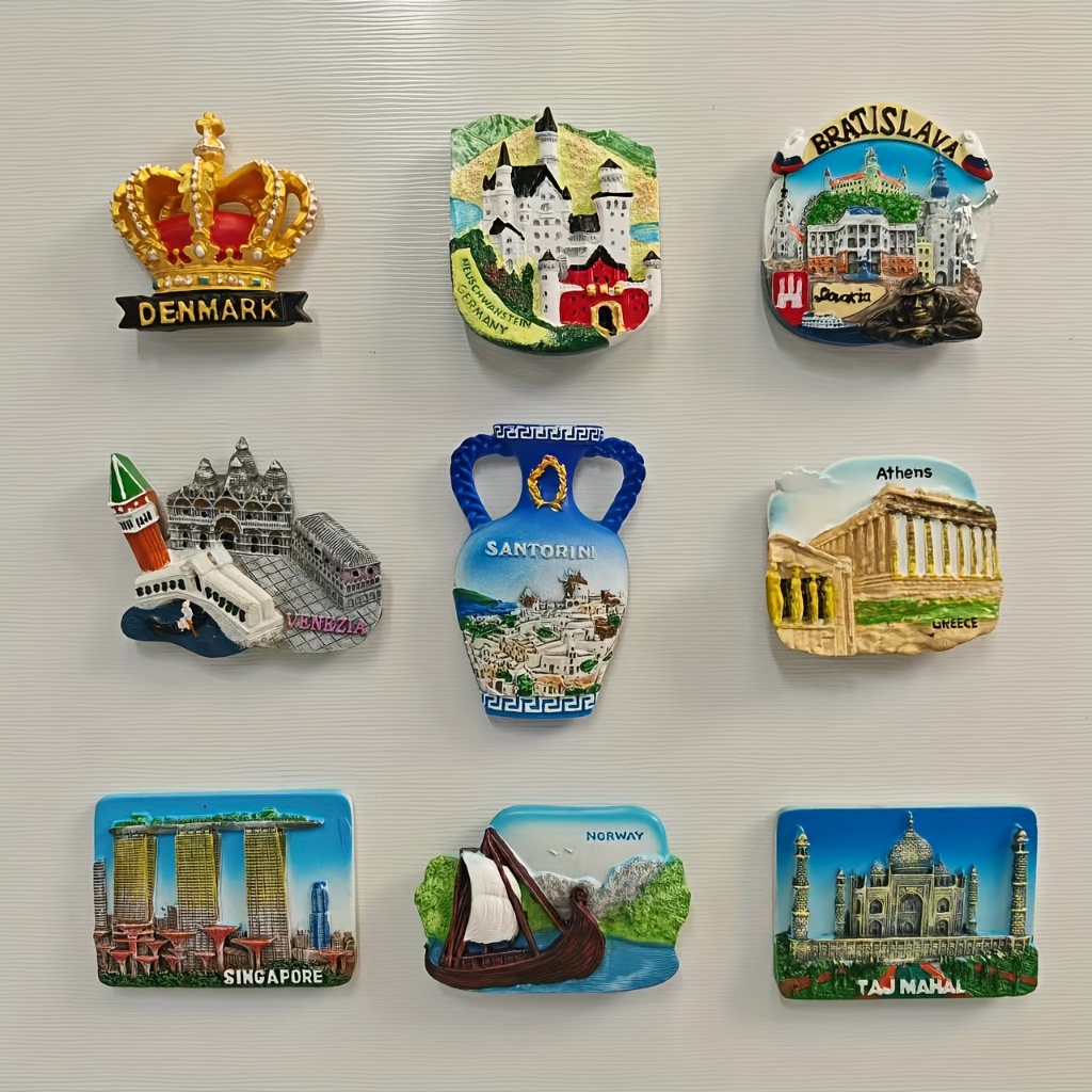 แม่เหล็กติดตู้เย็นศิลปะเรซิน 3d ทําด้วยมือ, Santonri ,สิงคโปร์, นอร์เวย์, Venice, เดนมาร์ก, Greece, Athens, Bratislava, เยอรมนี, สํานักงานที่สมบูรณ์แบบและตู้เย็นห้องครัว, การเดินทางที่สมบูรณ์แบบ